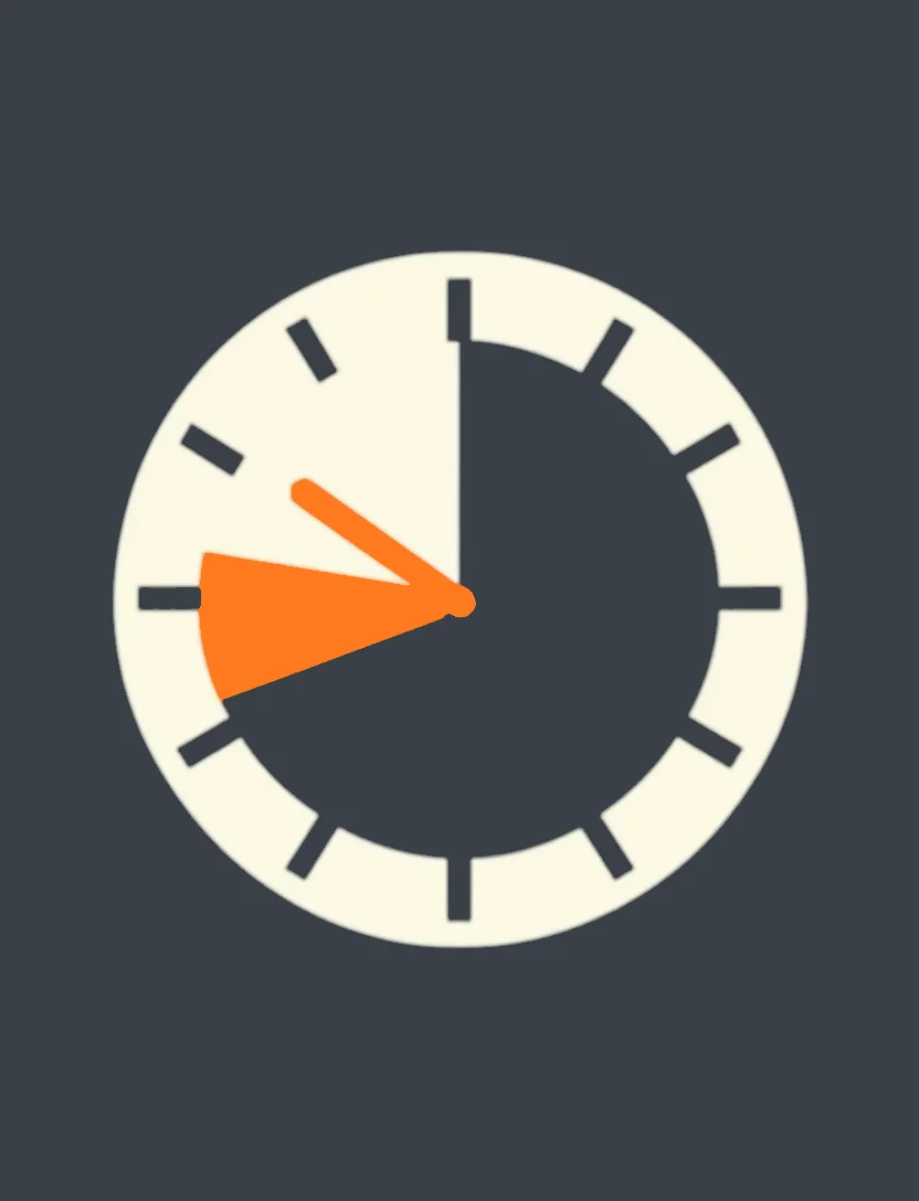 Eine Uhr. Der Stundenzeiger ist orange.